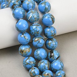 Blue Synthetic Turquoise and Sea Shell Assembled Graduated Beads Strands, Dyed, Smooth Round, Blue, 6~12mm, Hole: 1~1.4mm, about 53pcs/strand, 17.32''(44cm)