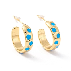 Голубой Серьги-гвоздики из настоящей позолоченной латуни 18k для женщин, серьги-кольца с эмалью и узором в горошек, серьги-кольца с реечным покрытием, без кадмия и без свинца, голубой, 6x19x2 мм, штифты : 1 мм