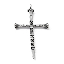 Cross Сплавочные подвески тибетского стиля, череп прелести, крестик, 92x50x6 мм, отверстие : 5 мм