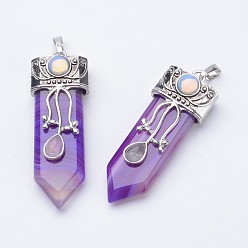 Натуральный Агат Натуральные агатовые крупные заостренные подвески, с латунной найти, окрашенные, 57~61x15~20x10~14 мм, отверстие : 4x7 мм