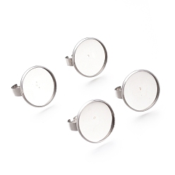 Нержавеющая Сталь Цвет Устойчивые к потускнению регулируемые 304 кольца для пальцев из нержавеющей стали, латунная фурнитура платформы для кольца, плоско-круглые, цвет нержавеющей стали, лоток : 20 мм, 18 мм