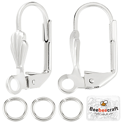 Посеребрённый 30 шт. латунные серьги с рычагом, с петлями и кольцами для прыжков (шт.), 30 серебро покрытием, 925 мм, штифты : 16.5x11x2~4 мм, отверстие : 0.7 мм