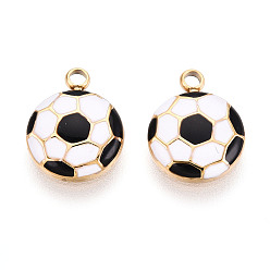 Белый 304 нержавеющей стальной эмали подвески, прелести футбола, ионное покрытие (ip), реальный 18 k позолоченный, белые, 12x9x2 мм, отверстие : 1.6 мм