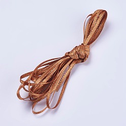 Chocolate Double Face Satin Ribbon, Polyester Satin Ribbons, Golden Wired Edge, Chocolate, 1/8 inch(4mm), about 10m/bundle