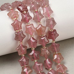 Клубничный Кварц Природного кварца клубники нитей бисера, толстая звезда, с бисером, 9~9.5x10x6 мм, отверстие : 0.8~0.9 мм, около 35 шт / нитка, 14.72~15'' (37.4~38.1 см)
