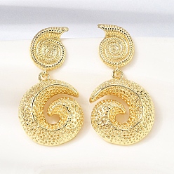 Shell Shape Латунь болтаться серьги, без кадмия и без свинца, реальный 18 k позолоченный, стойки покрытие, долговечный, морская тема, формы раковины, 38.5x20 мм
