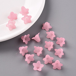 Pink Transparent Acrylic Beads, Frosted, Flower, Pink, 17.5x12mm, Hole: 1.5mm, about 770pcs/500g