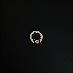 Бежевый Стеклянные кольца для женщин и девушек, кошка, бежевые, внутренний диаметр: 17 мм