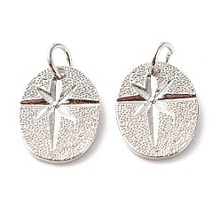 Платина Латунные подвески, с целью перехода в кольце, без кадмия и без свинца, овал с рифленой восьмиконечной звездой, платина, 18.5x11x1 мм, отверстие : 3.5 мм