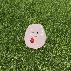 Pink Светящееся украшение для витрины свиньи из смолы, светится в темноте, Микропейзажные украшения для рабочего стола автомобиля, розовые, 24x23 мм