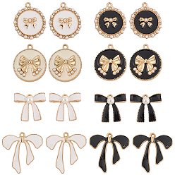 (52) Непрозрачная лаванда 32 шт. 8 стили подвески из сплава с эмалью в виде банта, с бусинами из искусственного жемчуга из смолы, золотой свет, разноцветные, 18.5~26.5x20.5~26x3~7 мм, отверстие : 1.3~1.6 мм, 4 шт / стиль