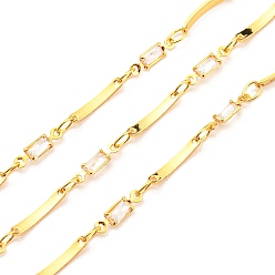 Настоящее золото 18K Латунные прямоугольные цепи, с цепочками из прозрачного стекла, несварные, с катушкой, реальный 18 k позолоченный, 11.5x1.7x0.67 мм, 9.8x2.7x1.3 мм, около 16.40 футов (5 м) / рулон