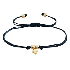 Черный Латунь шарм браслеты, плетеные браслеты из волоконного шнура для мужчин и женщин, крестик, чёрные, внутренний диаметр: 11 дюйм (28 см)