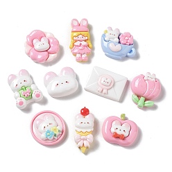 (52) Непрозрачная лаванда Непрозрачные кабошоны из смолы, кролик, девочка и конверт, разнообразные, разноцветные, 18~29.5x15.5~25.5x7.5~8.5 мм