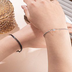 (52) Непрозрачная лаванда 2 шт. 2 стиль: изящный 201 браслеты из нержавеющей стали с звеньями, украшенные стразами, сердце, разноцветные, 7.09 дюйм (18 см)