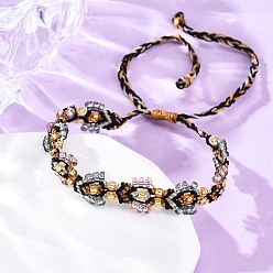 Черный Браслеты из бисера и цветочных стеклянных бус для женщин, чёрные, внутренний диаметр: 1-3/8~2-7/8 дюйм (3.4~7.35 см)