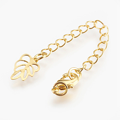 Настоящее золото 18K Латунный удлинитель цепи, с карабин-лобстерами , без кадмия, без никеля и без свинца, долговечный, лист, реальный 18 k позолоченный, 70~75x3 мм, отверстие : 2.5 мм, застежки: 10x6x3 мм