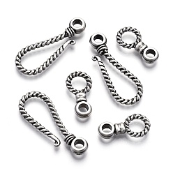 Antique Silver Tibetan Style Alloy Hook and Eye Clasps, Cadmium Free & Lead Free, Antique Silver, Hook: 39x15x4mm, hole: 4mm, Eye Clasps: 23x12x4mm, hole: 4mm, about 210set/1000g