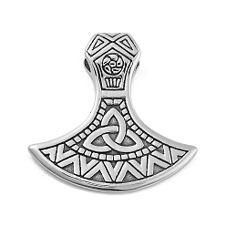 Античное Серебро Викинг 304 подвески из нержавеющей стали, Мьёльнир Молот Тора с подвеской в виде тройного рога, античное серебро, 36.5x35.5x7 мм, отверстие : 7.5x4.5 мм