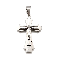 Нержавеющая Сталь Цвет 304 подвески из нержавеющей стали, подвеска в виде креста-распятия, анти-тускнение, цвет нержавеющей стали, 40x25x4 мм, отверстие : 4x9 мм
