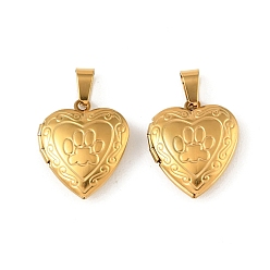 Real 20K Gold Plated 316 подвески из нержавеющей стали Locket, с 304 защелкивающимися дужками из нержавеющей стали, подвесками-рамками для фотографий из нержавеющей стали, ионное покрытие (ip), сердце с подвесками в виде отпечатка лапы, реальный 20 k позолоченный, 22.5x19.5x5.5 мм, отверстие : 7.5x4.5 мм, внутренний диаметр: 14.5x13.5 мм