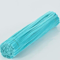 Cyan DIY Plush Sticks, with Iron Core, Pipe Cleaners, Kid Craft Material, Cyan, 295x6mm, 100pcs/set