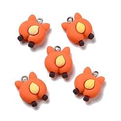Orange Red Opaque Resin Pendants, with Platinum Tone Iron Loops, Fox Butt, Orange Red, 18.5x15.5x8.5mm, Hole: 2mm