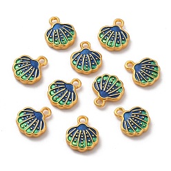 Синий Подвески из эмали и сплава, матовый золотой цвет, оболочка, синие, 12.2x10.2x2.5 мм, отверстие : 1.6 мм