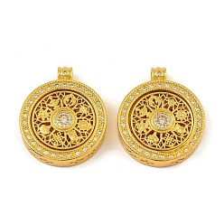 Золотой Вращающиеся латунные подвески из кубического циркония с микропаве, Сплав с поиска, плоско-круглые, золотые, 35.5x29.5x6.8 мм, отверстие : 3.4 мм