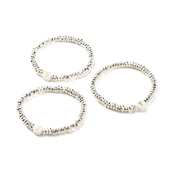 Silbern Silberfarbig Synthetisches Hämatit-Stretcharmband mit Anfangsbuchstaben-Acrylperlen, Edelsteinschmuck für Damen, gemischtes Buchstabenmuster, Silbern Silberfarbig, Innendurchmesser: 2-1/8 Zoll (5.5 cm)