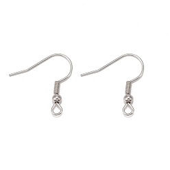 Platinum Iron Earring Hooks, Ear Wire, with Horizontal Loop, Cadmium Free & Lead Free, Platinum, 17~19x0.8mm, Hole: 2mm, 22 Gauge, Pin: 0.6mm