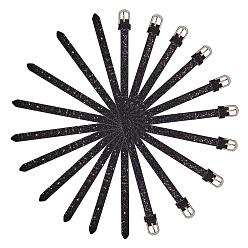 Black PU Leather Watch Band Strap, Watch Belt, Fit Slide Charms, with Iron Clasps, Platinum, Black, 8-5/8 inch(22cm), 7.5x1.5mm