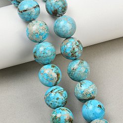 Deep Sky Blue Dyed Natura Imperial Jasper Beads Strands, Smooth Round, Deep Sky Blue, 14mm, Hole: 1mm, about 28pcs/strand, 15.35''(39cm)