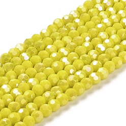 Jaune Supports de perles de verre opaques, couleur ab , à facettes (32 facettes), ronde, jaune, 4.5x4mm, Trou: 1mm, Environ 94~95 pcs/chapelet, 13.90~14.02 pouce (35.3~35.6 cm)