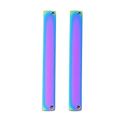Rainbow Color Ионное покрытие (ip) 304 соединители звеньев из нержавеющей стали, пустая бирка с зеркальной полировкой, прямоугольные, Радуга цветов, 40x5x1.5 мм, отверстие : 1.2 мм