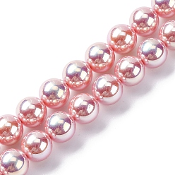 Ярко-Розовый УФ-покрытие перламутровые стеклянные жемчужные бусины нити, имитация Австрийские кристаллические шарики, круглые, ярко-розовый, 8 мм, отверстие : 0.7 мм, около 51~52 шт / нитка, 15.35~15.75 дюйм (39~39.5 см)