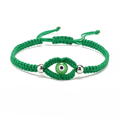Lime Green Lampwork Evil Eye Braided Bead Bracelet, Adjustable Friendship Bracelet for Women, Lime Green, Inner Diameter: 2-1/8~3-1/2 inch inch(5.3~8.8cm)
