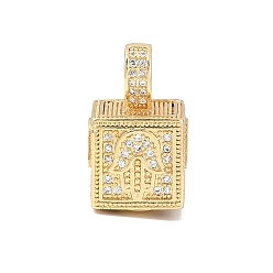 Hamsa Hand Латунные микро проложить кубического циркония подвески, квадратные амулеты, стойки покрытие, долговечный, без кадмия и без свинца, реальный 18 k позолоченный, хамса рука, 19~20x12x12 мм, отверстие : 6x4.5 мм