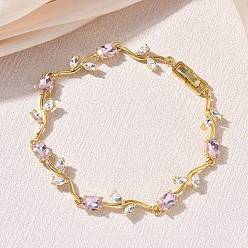 Pink Pulseras de eslabones de flores de latón y cristal, chapado en rack, larga duración plateado, sin plomo y el cadmio, real 18 k chapado en oro, rosa, 8.11 pulgada (20.6 cm)