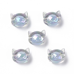 Sky Blue UV Plating Rainbow Iridescent Acrylic Beads, Two Tone Bead in Bead, Cat, Sky Blue, 16x18.5x14.5mm, Hole: 3.5mm