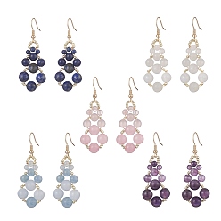 Mixed Stone Natural Mixed Gemstone & Synthetic Hematite Teardrop Dangle Earrings, Brass Wire Wrap Jewelry for Women, 56.5mm, Pin: 0.7mm