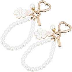 Морская Ракушка 2шт. брелоки-подвески из сплава с эмалью, с пластиковыми бусинами и бусинами из страз., Вишни в цвету, золотые, цвет морской раковины, 130 мм