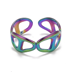 Rainbow Color Ионное покрытие радужного цвета (ip) 304 полое открытое манжетное кольцо из нержавеющей стали для женщин, размер США 7 (17.3 мм)