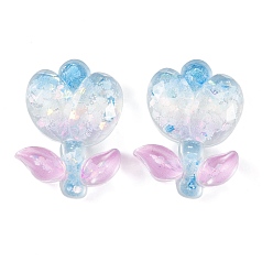 Dodger Blue Transparent Epoxy Resin Flower Decoden Cabochons, with Glitter Powder, Dodger Blue, 23.5x17.5x5mm