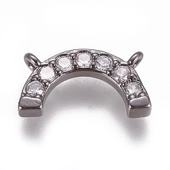 Gunmetal Brass Micro Pave Cubic Zirconia Charms, Rainbow, Clear, Gunmetal, 7x14x2mm, Hole: 1mm