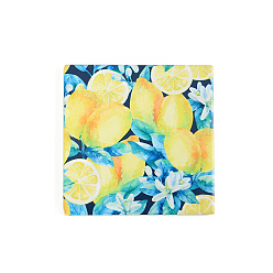 Lemon Porcelain Cup Mats, Coasters, with Anti-slip Cork Bottom, Water Absorption Heat Insulation, Square with Fruit, Lemon Pattern, 108x108mm