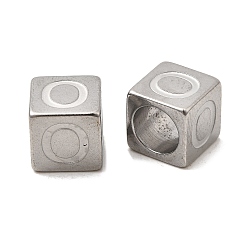 Letter O 304 из нержавеющей стали европейские шарики, бусины с большим отверстием, куб с письмом, Письмо O, 7x7x7 мм, отверстие : 5 мм