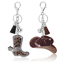 Платина 2 шт. 2 брелоки из искусственной кожи и со стразами, Сплав с застежками, ковбойский сапог и шляпа, платина, 150~170 мм, 1 шт / стиль
