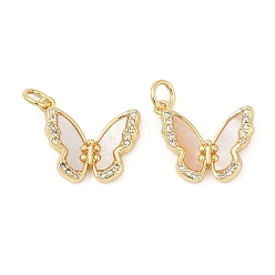 Настоящее золото 18K Латунные микро проложить кубического циркония подвески, бабочки прелести, с раковиной и прыгать кольцо, без кадмия и без свинца, прочное покрытие, стойки покрытие, реальный 18 k позолоченный, 14x16.5x2.5 мм, отверстие : 3.5 мм