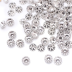 Antik Silber Farbe Tibetischen Stil Legierung Perlenkappen, Multi-Blütenblatt Blüte, Antik Silber Farbe, 7 mm